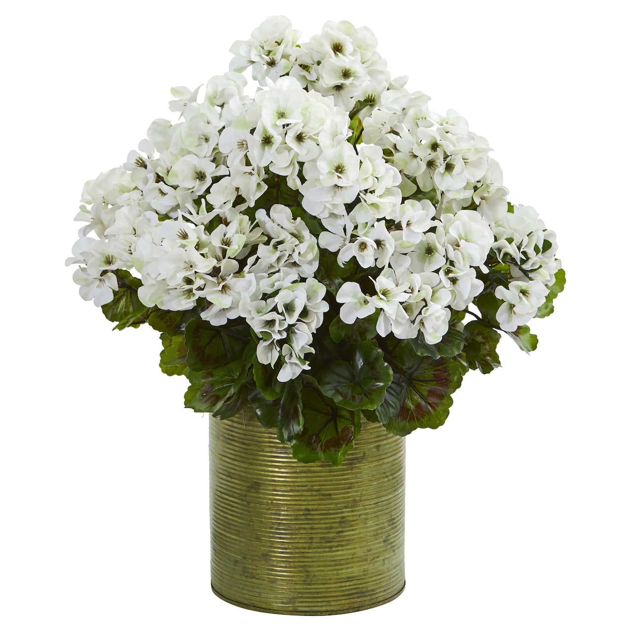 20" White UV Resistant Geranium Artificial Plant in Metal Planter